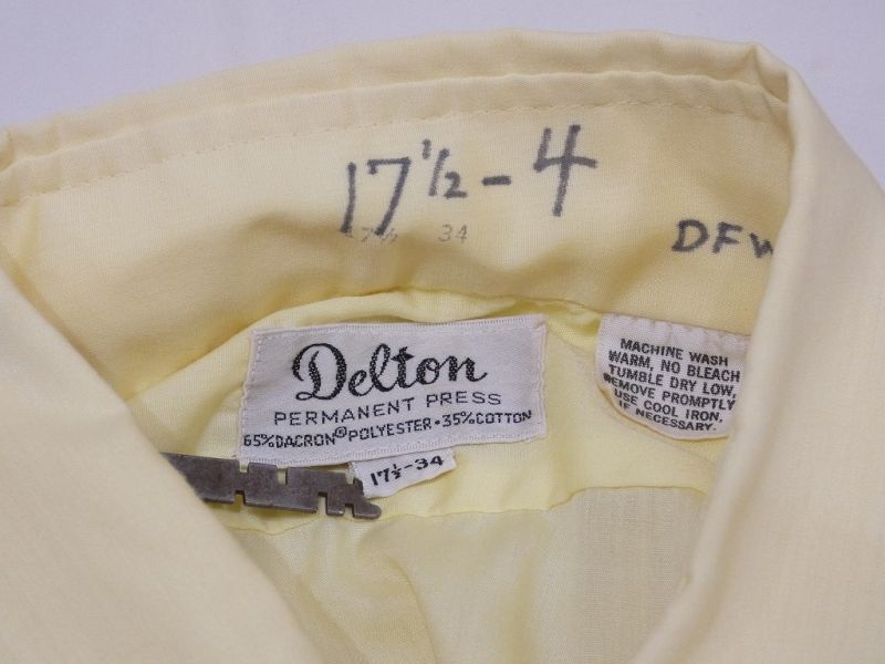 70s ビンテージ DELTON ライトイエロー フリル ドレス シャツ - Chago 
